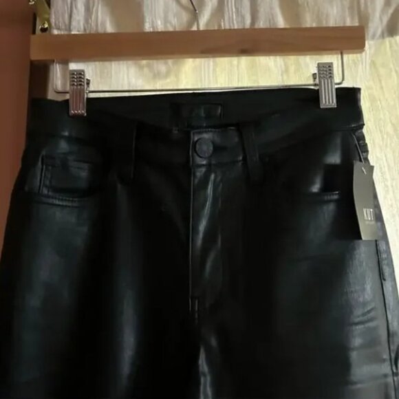 Kut from the Kloth Kelsey Coated High Waist Raw Hem Kick Flare Jeans Black NWT 2 - Picture 4 of 7